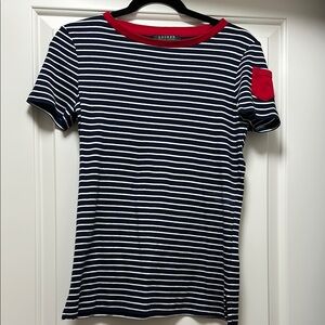Ralph Lauren Navy and White Striped Top with Red Trim